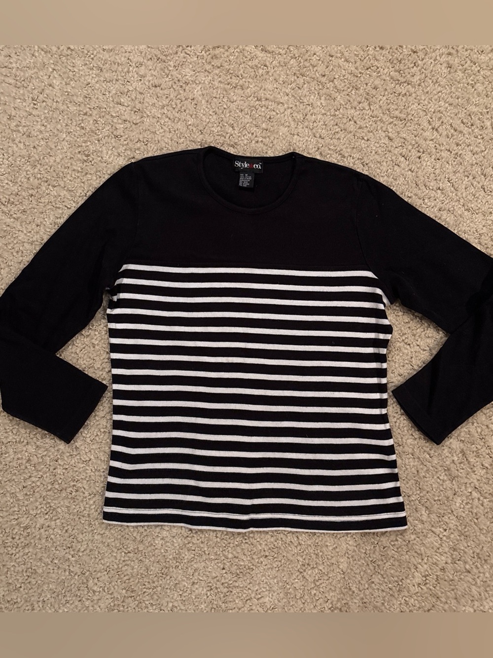 Style & Co. Women’s Horizontal Striped Split Color Long Sleeve Cotton Tee Size M